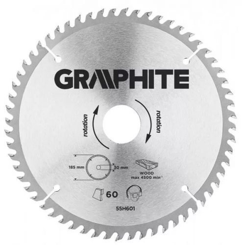 KÖRFŰRÉSZLAP GRAPHITE  55H601 185X30 Z 60 KEMÉNYFÉM