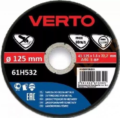 VÁGÓKORONG FÉM VERTO 61H532 125 x 1.5 x 22 mm T41